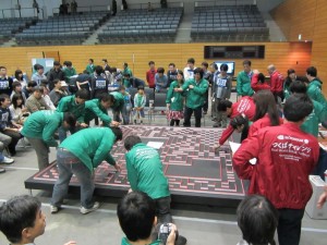 The half-size micromouse maze being prepared at the 2011 all japan micromouse contest