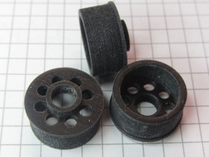 Rapid Prototyped Micromouse Wheels from Shapeways in Black Detail material