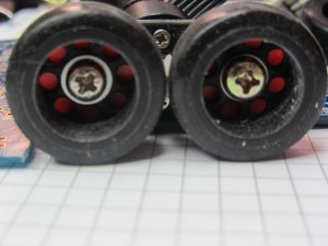 Rapid Prototyped Micromouse Wheels from Shapeways in Black Detail material