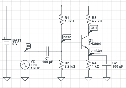 A Simple transistor amplifier for online simulation